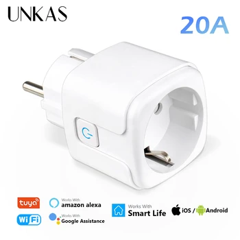 UNKAS 20A EU Smart Plug Sasha Wifi Изход Гласова Дистанционно Управление За Алекса Yandex Google Home Функция за Мониторинг на потреблението на енергия