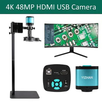 48MP 4K Цифров Видео Монокулярный Микроскоп, Камера, HDMI, USB Допълнителен Приближение 130X 150X 180X C-Mount Обектив е Подходящ За запояване печатни платки Ремонт