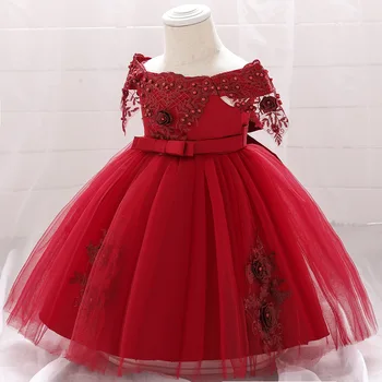 2021 Коледна рокля за момичета в Европейския и американския стил, обличам с Перлената стикер, Принцеса Рокля с едно рамо, Детско Сватбена Рокля на Принцеса