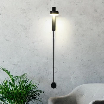 LED осветление Стена за помещения, въртящ се Превключвател на Затъмняване, led, с монтиран на стената лампа, съвременно стенни аплици, Творчески малка странична лампа за дневна, Лестничный кладенец, монтиран на стената лампа