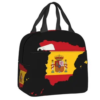 Испания Карта Флаг Изолиран Кът Чанти за Жени Преносим Топлинен Охладител Bento Box Деца и Ученици