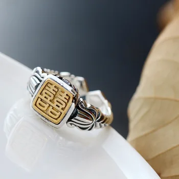 Честит герой Тайское сребърен пръстен възстановяване на старите начини на Отваряне банка женски пръстен Алергия пръстен от сребро 925 проба женски пръстен