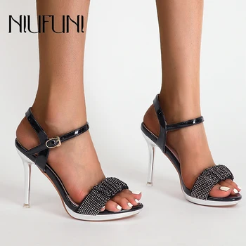NIUFUNI/летни дамски сандали-гладиатори на платформата с Кристали и пайети, сандали на висок ток с отворени Пръсти, 11 см, на Висок Ток, Обтегач, Кристална ток