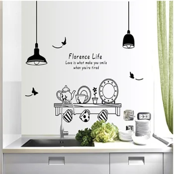 Безплатна Доставка Флоренция Живот Свалящ стикер на стената на кухнята на ресторант чаена чаша шкаф декоративни стикери за стена стенописи