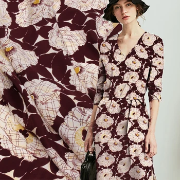 Темперамент цвете от коприна крепдешин плат нова 14 мм коприна плат рокля, копринени тъкани търговия на едро с копринени тъкани