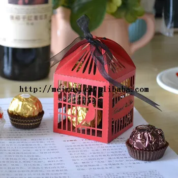 хартиени кутии адвокатско клас бонбони сватба клетки птици на любовта червените за гости, луксозни кутии врати и сватбени услуги в Китай