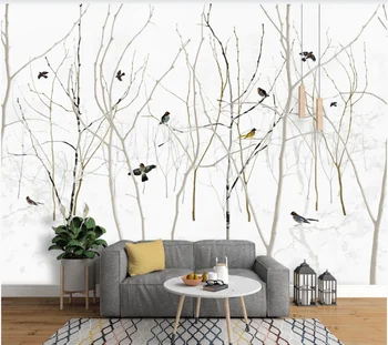 xuesu Потребителски 8d фото тапет европейската ръчно рисувани абстрактни клони, цветя и птици сънливи стенопис ТЕЛЕВИЗИЯ фон стена