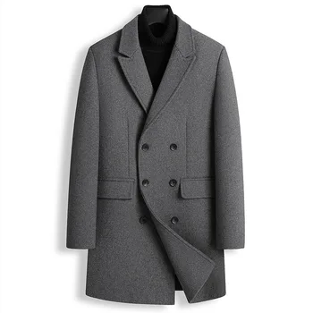 Есен/Зима 2022, ново ежедневното мъжки вълнена твидовое палто, тренч, двубортная мъжки дрехи с ревери