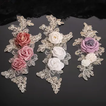 лейси 3D нашивка с кристали във формата на цвете, апликация от кристали, апликация от страз, sew-ленти за дрехи para vestuario