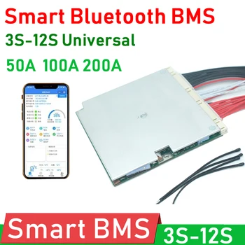 3S ~ 12S Smart Bluetooth BMS 50A 100A 200A Такса защита на литиева батерия 4S-6S 7S 8S 10S 12V 24V 36V LiFePO4, Литиево-йонни батерии