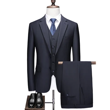 Бутик 5XL (блейзър + жилетка + панталони), Елегантен мъжки костюм от висок клас в британския стил, просто бизнес ежедневния костюм на джентълмен, костюм от 3 теми