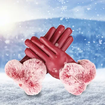 Дамски Зимни Ръкавици От Изкуствена Кожа Заек, Ръкавици без пръсти със Сензорен Екран, Дамски Топли Ръкавици За Шофиране на открито, Ски Ръкавици, Защита от Сняг