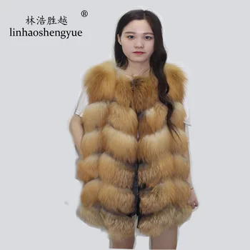 Linhaoshengyue 2020 гореща мода Истински червена лисича кожа женски жилетка 70 см лисича кожа жилетка от естествена кожа