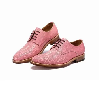 Автентични мъжки Розово-сини модел обувки от естествена кожа Скат, 100% ръчно Зашити Екзотични мъжки червени Oxfords дантела от Естествена Кожа