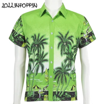 Мъжки Хавайска Риза С Къс Ръкав, Мъжки Ежедневни Плажни Ризи С Принтом Кокосови Палми, Риза Aloha С Отложным Яка