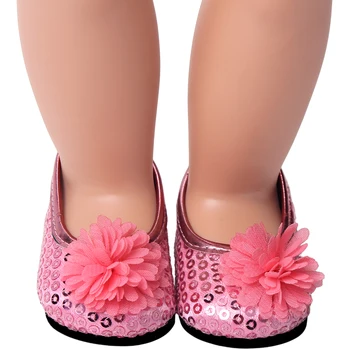 Стоп-моушън Обувки Розова Расшитая Пайети Обувки С Флорални Цветя, 18 Инча Американската Кукла Og Момиченце 43 СМ Възстановената Кукла За най-Малките Момчета си САМ 