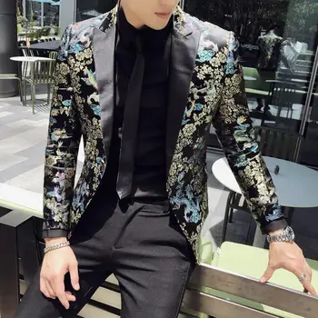 2021 Нов костюм, модерен яке в китайски стил с бродерия Дракон с Цветен модел, ретро, на една пуговице, тънък всекидневни Костюми, Мъжко Сако