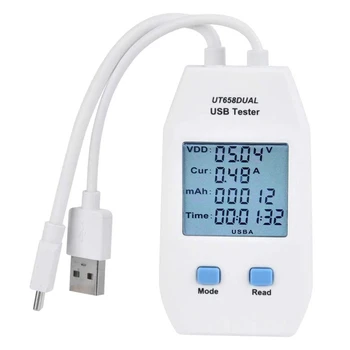 USB Тестер, UNIT LCD Дисплей USB Детектор Тестер Волтметър Цифров Амперметър Мощност Капацитет Метър Тестер (UT658 Двойно)