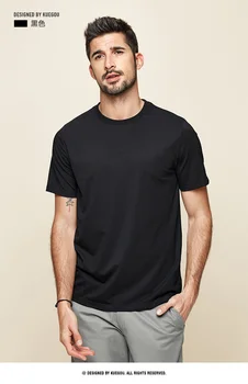 W2949-Удобна модальная памучен тениска с къс ръкав, мъжки приталенная однотонная еластична тениска с кръгло деколте и еластична дъното