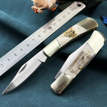 Джобен Сгъваем Нож От еленова кожа Дръжка на Нож За Оцеляване На Открито, Къмпинг 440C Стоманен Нож Ловен Нож За Облекчаване на Кожи EDC Сгъваем Нож Инструмент