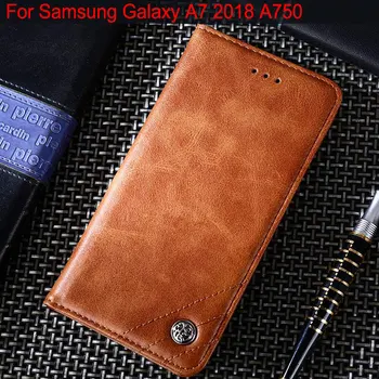 за samsung Galaxy a7 2018 калъф A750 на корпуса Луксозен Кожен Калъф с Панти капак и Отделение за карти калъф за samsung A7 2018 Без магнити