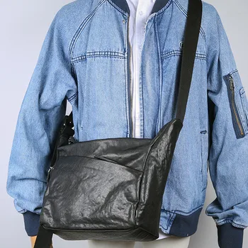 AETOO Мъжки чанти от естествена кожа, ретро чанта на рамото, чанта за месинджър, за първи слой, воловья кожа, по-голям капацитет, марка приливи и отливи, японски vegetab