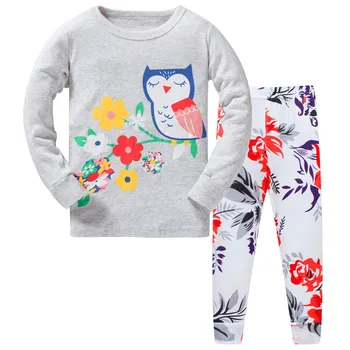 2021 Детска Пижама с Забавен Принтом Сови За Момичета, Къса Тениска, Дълга Облекло, Пижами, Пижамный Комплект, Пижами