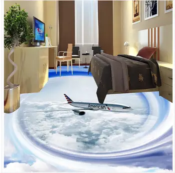 Модерна 3D Стикер Пол Небето самолет 3D теракот, подови живопис Нескользящие Водоустойчив Самозалепващи PVC Тапети Пол 3D