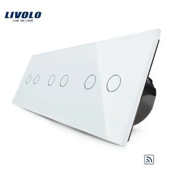 Livolo Стандарт на ЕС, Сензорен Прекъсвач 6 gang, Комбиниран Луксозен Стенен Тройна Стенен Прекъсвач, C706R-11, Панел от кристално стъкло за Smart home